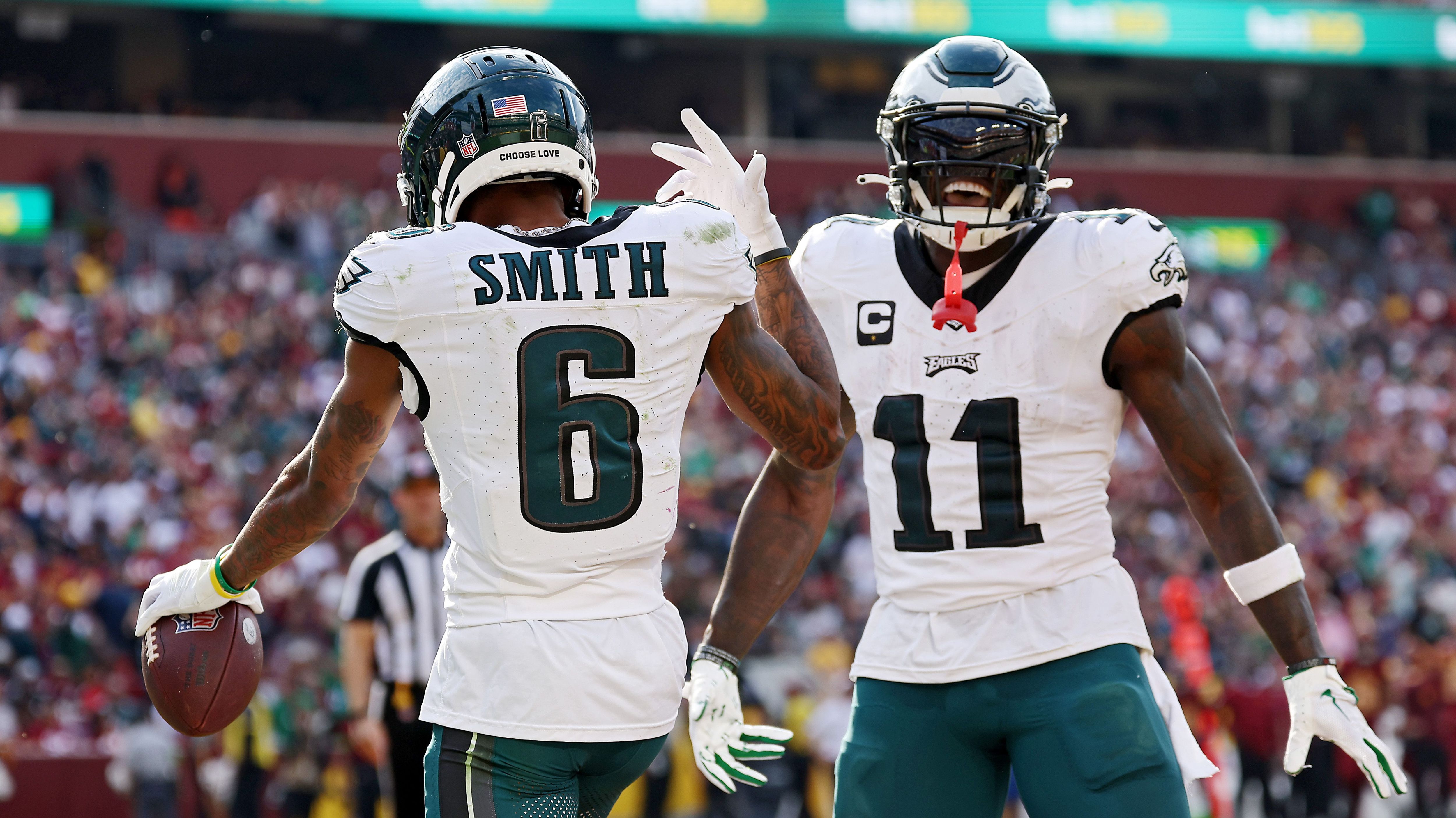 <strong>Platz 4 (geteilt): Philadelphia Eagles</strong><br>Receiver: A.J. Brown, DeVonta Smith und Parris Campbell<br>Durchschnittliche 40-Yard-Dash-Zeit: 4,40 Sekunden