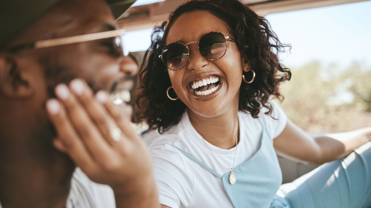 Love, black couple and road trip driver, vacation or summer holiday. Happy, smile and man, woman and travel in car bonding, fun and spending quality time together on romantic getaway in happiness.