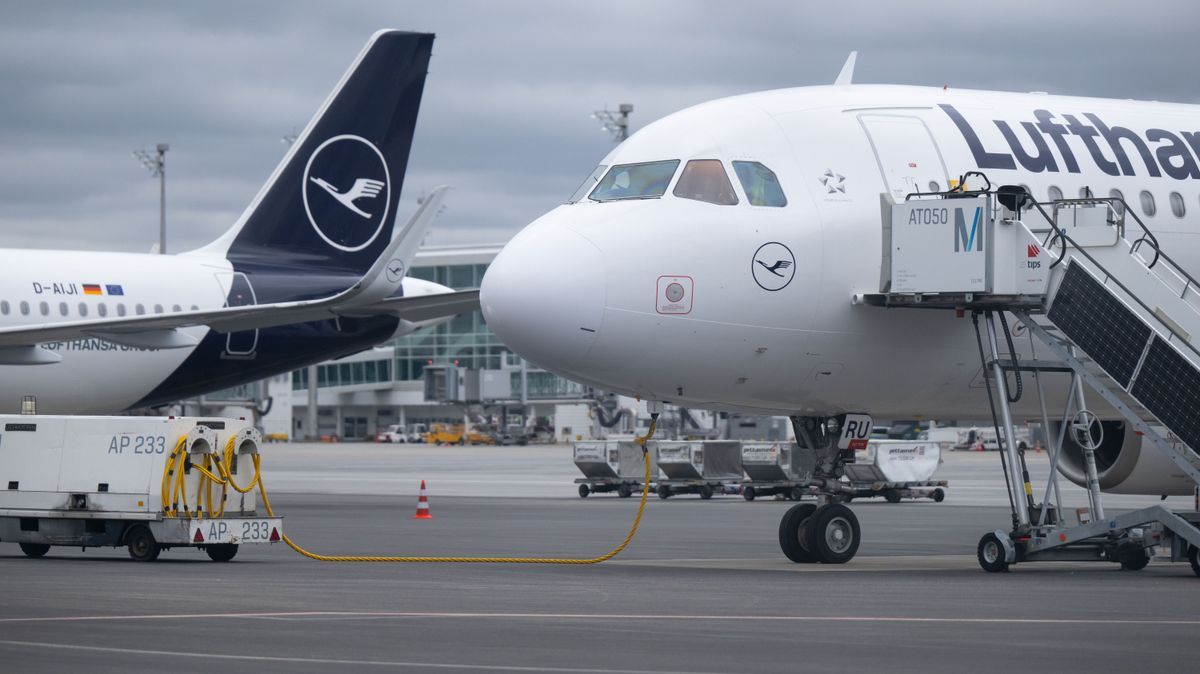 Flugzeuge der Lufthansa stehen am Flughafen München auf dem Vorfeld.