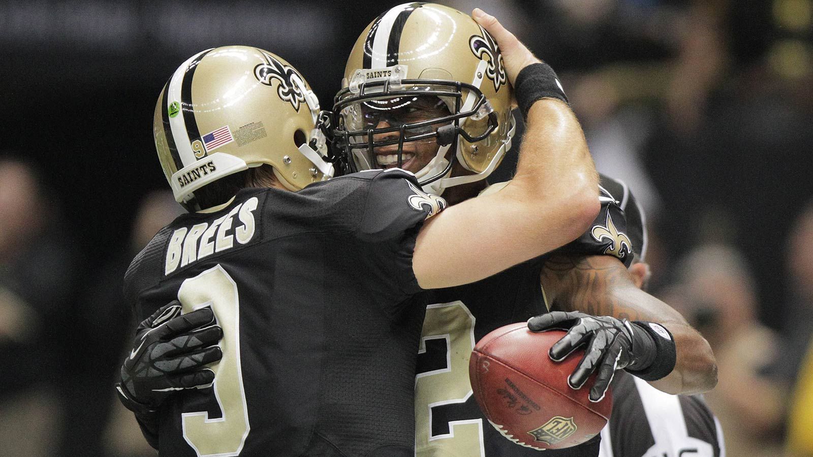 
                <strong>Platz 5 (geteilt): Drew Brees und Marques Colston</strong><br>
                &#x2022; 76 Touchdowns<br>&#x2022; New Orleans Saints (2006 bis 2015)<br>
              