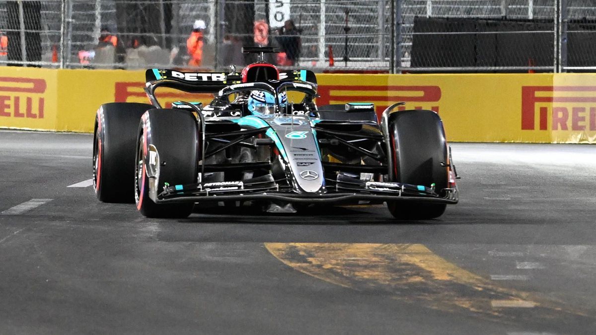 LAS VEGAS, NV - NOVEMBER 21: Mercedes AMG Petronas F1 Team driver George Russell (63) of the United Kingdom makes his way through turn 15 during free practice 2 of the Formula 1 Heineken Las Vegas ...