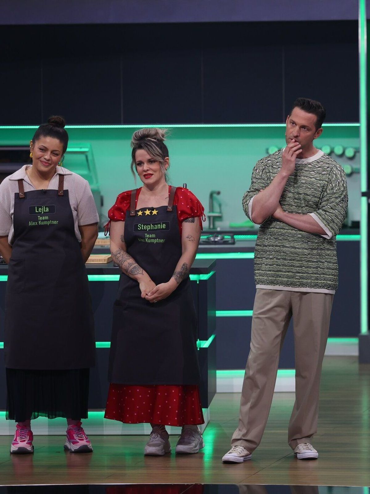 Team Grün bei "The Taste" 2024 mit Lejla, Stephanie, Alexander Kumptner, Franca und Doreen