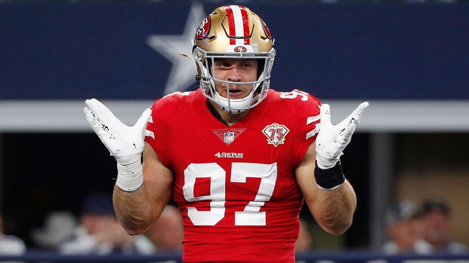 
                <strong>Nick Bosa (San Francisco 49ers)</strong><br>
                &#x2022; <strong>Position</strong>: Pass Rush<br>&#x2022; <strong>Durchschnittlicher Top-Verdiener Pass Rusher</strong>: T.J. Watt (<strong></strong> Millionen Dollar jährlich)<br>&#x2022; <strong>Durchschnittlicher Verdienst Nick Bosa</strong>: <strong>8,4</strong> Millionen Dollar jährlich<br>&#x2022; <strong>Top-Verdiener Pass Rusher 2022</strong>: T.J. Watt (<strong>31,1</strong> Millionen Dollar)<br>&#x2022; <strong>Verdienst 2022 </strong><strong>Nick Bosa</strong>: <strong>10,8</strong> Millionen Dollar<br>
              