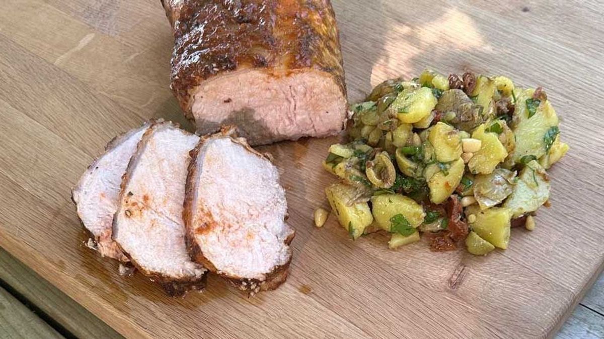 Kalbsnierstück mit Whisky-Marinade und mediterranem Kartoffelsalat