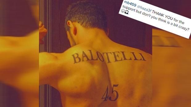 
                <strong>Balotelli-Tattoo auf dem Rücken</strong><br>
                Das ist selbst Mario Balotelli ein wenig zu viel des Guten: Ein Fan des italienischen Ex-Nationalspielers hat sich den Namen als auch die Trikotnummer des damaligen Milan-Stars auf den Rücken tätowieren lassen. Balotelli kommentierte diese Aktion wie folgt: "DANKE für deine Unterstützung, aber denkst du nicht, dass es ein wenig verrückt ist?" Wenn selbst Balotelli es schon für verrückt hält, sollte das dem Fan wohl zu denken geben.
              