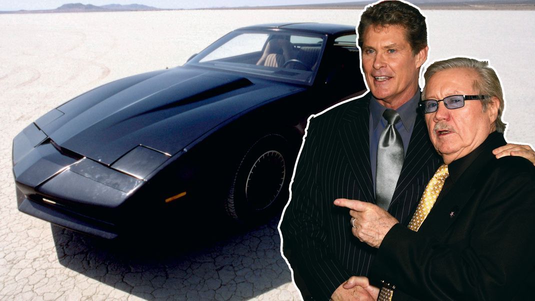 Glen A. Larson (r.) erschuf mit dem Wunderauto K.I.T.T. aus "Knight Rider" ein Serienwunder - David Hasselhoff (l.) brilliert in der Hauptrolle.