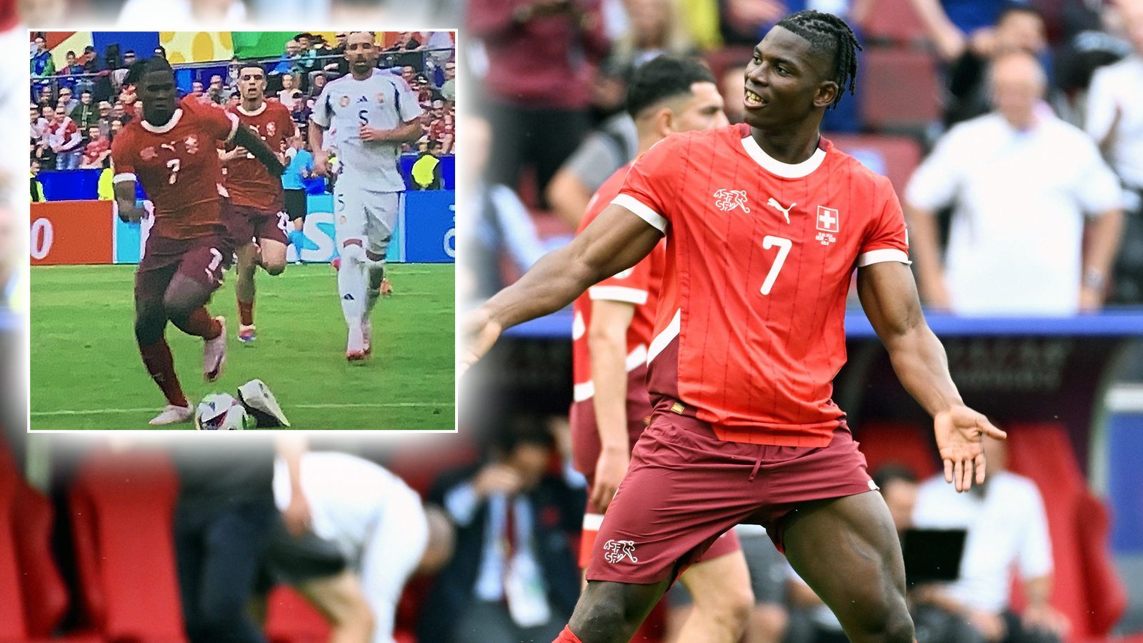 <strong>Kuriose Bandagen-Szene um Schweiz-Star Embolo</strong><br>Vor seinem Tor zum 3:1 für die Schweiz gegen Ungarn <a href="https://www.ran.de/sports/fussball/europameisterschaft/news/em2024-breel-embolo-ungarn-bandage-raetsel-tor-schweiz-390881">verlor Breel Embolo eine am linken Oberschenkel nicht mehr fest sitzende Bandage</a>. Dennoch ließ sich der frühere Bundesliga-Stürmer davon nicht beirren, sorgte trotz Verlusts der Bandage für die Entscheidung im der Auftakt-Begegnung der Eidgenossen bei der EM 2024.&nbsp;