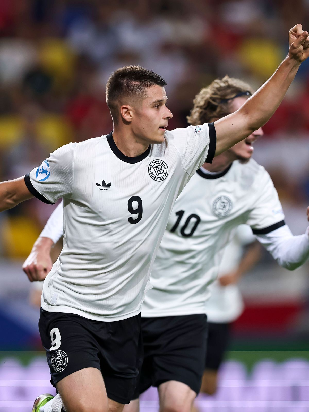 Nicolo Tresoldi (Germany U21, U 21 celebrates after scoring his teams first goal during the UEFA Under 21 Slovakia 2025 match between Czech Republic U21 2-4 Germany U21 at DAC Arena Stadium on June...