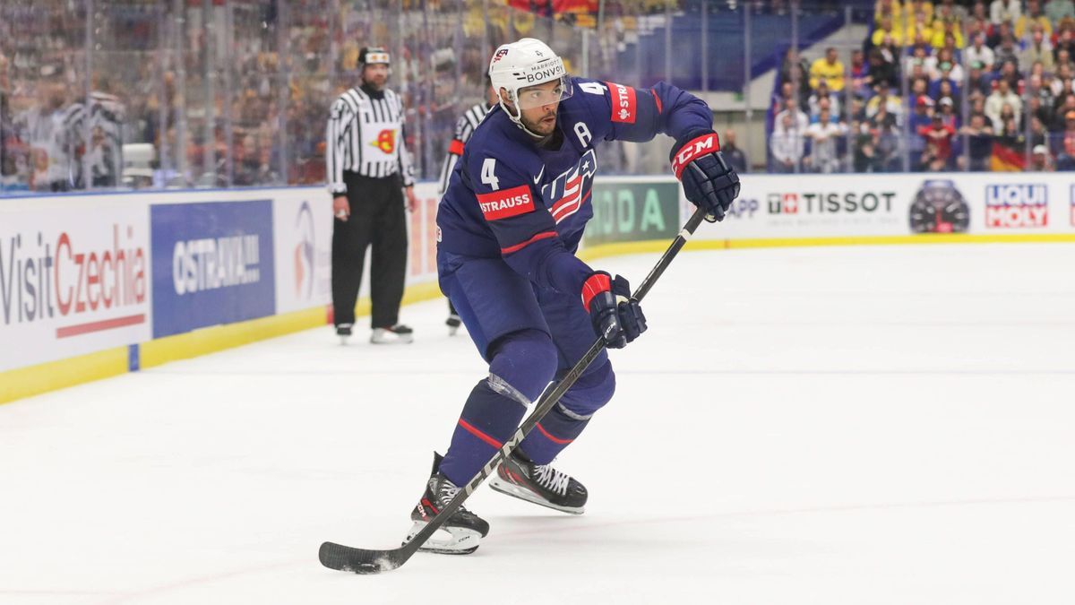 May 11, 2024, Ostrava, Czech Republic: Jones Seth of USA seen in action during IIHF Ice hockey, Eishockey World Championship, WM, Weltmeisterschaft 2024 match between USA and Germany at Ostravar Ar...