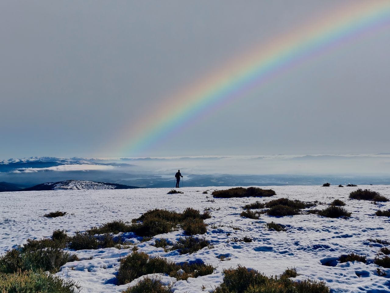 Licht besteht aus mehreren sogenannten "Spektral-Farben". Du kennst sie aus dem Regenbogen. Der Schnee wirft alle Farben des Lichts wieder zurück. Erinnerst du dich? Alle Farben zusammen ergeben weiß. Deshalb ist das auch die Farbe des Schnees.