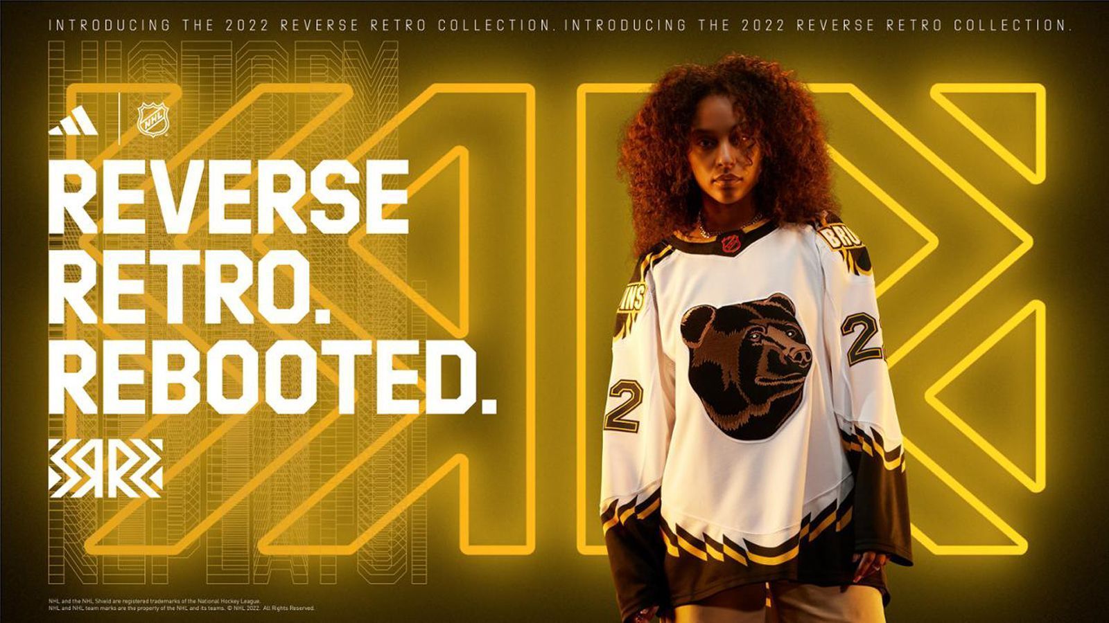 
                <strong>Boston Bruins</strong><br>
                Inspiriert vom ursprünglich goldenen dritten Trikot der Bruins aus dem Jahr 1995, ist die Hauptfigur dieses strahlend weißen Trikots der Bruin selbst. Die Legende besagt, dass das Bild des Bruins einem Gemälde eines Bären entnommen wurde, das an der Wand eines Team-Managers hing, weshalb es eher einem gemalten als einem digitalen Bild ähnelt.
              