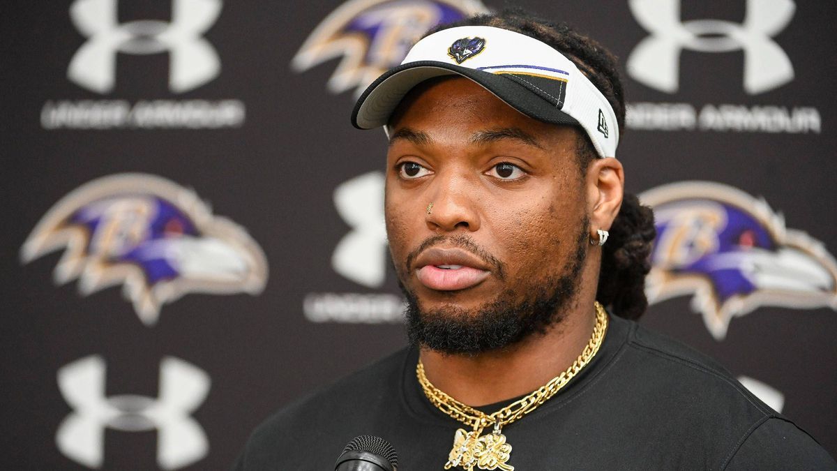 May 20, 2024: Baltimore Ravens running back Derrick Henry talks with the media about the teamÃ¢â‚¬â ¢s offseason workout program at the Under Armour Performance center. - ZUMAm67_ 0479277307st Copy...