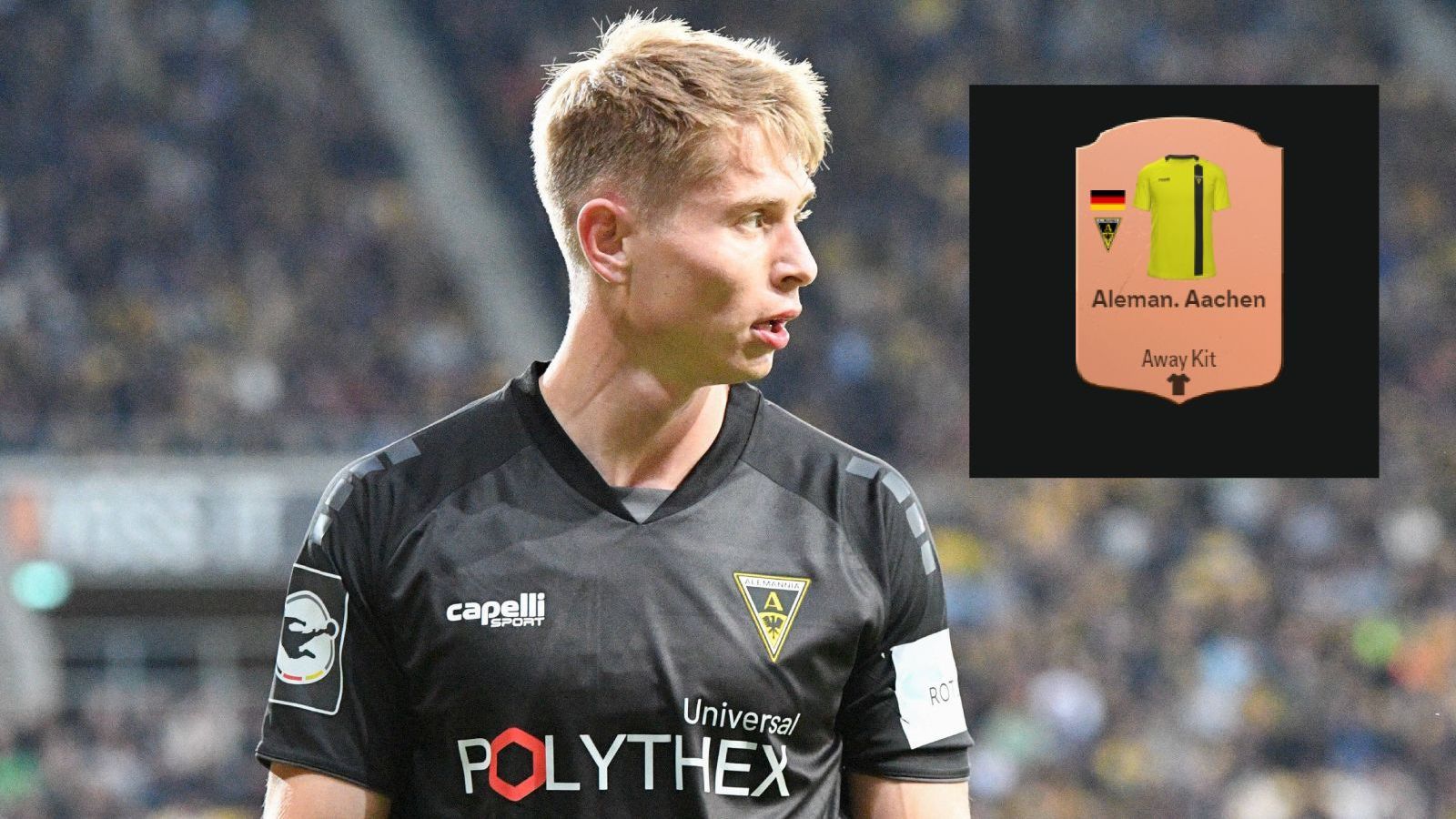 <strong>EA FC leakt Trikot von Alemannia Aachen</strong><br>Eigentlich ist in dieser Saison bisher nur das Heimtrikot von Drittligist Alemannia Aachen bekannt. Weder wussten die Fans, wie das Auswärtstrikot aussieht, noch können sie es kaufen. Für einen Leak sorgte jedoch das nun erscheinende EA FC 25. Mit dem Start der Ultimate Team Web App kann man sich auch die Arbeitskleidung der Alemannia zulegen - die schwarze Heimkluft, aber auch das gelbe Auswärtstrikot.