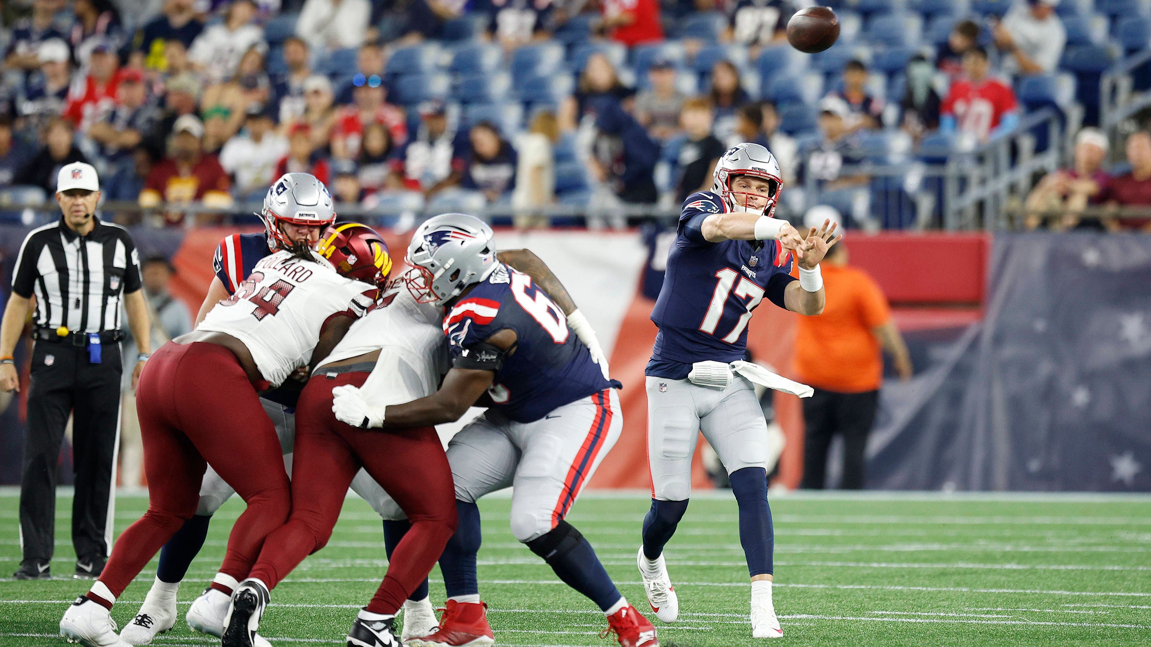 <strong>Ben Wooldridge (New England Patriots)</strong><br>Beim Blowout-Sieg der Patriots gegen die Washington Commanders nutzte der ungedraftete Quarterback seine Chance: 9/12 Pässe für 132 Yards und einen Touchdown.