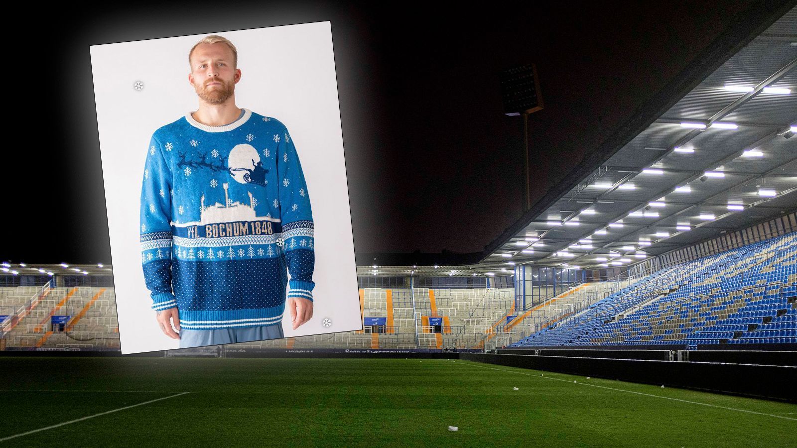 
                <strong>VfL Bochum</strong><br>
                "Du bist keine Schönheit, von Arbeit ganz grau" sang schon Herbert Grönemeyer. Ändern wir seine Farbwahl in "blau", würde diese Textzeile perfekt auf den neuen Ugly Sweater des VfL Bochum passen. Wir finden, eines der schönsten hässlichen Modelle in diesem Jahr. 
              