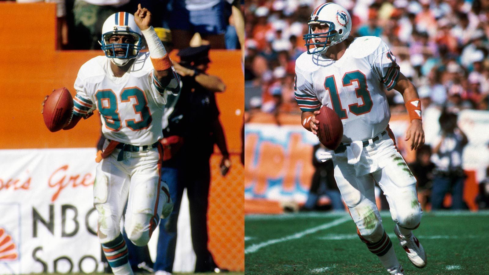 
                <strong>Platz 3: Dan Marino und Mark Clayton</strong><br>
                &#x2022; 82 Touchdowns<br>&#x2022; Miami Dolphins (1983 bis 1992)<br>
              