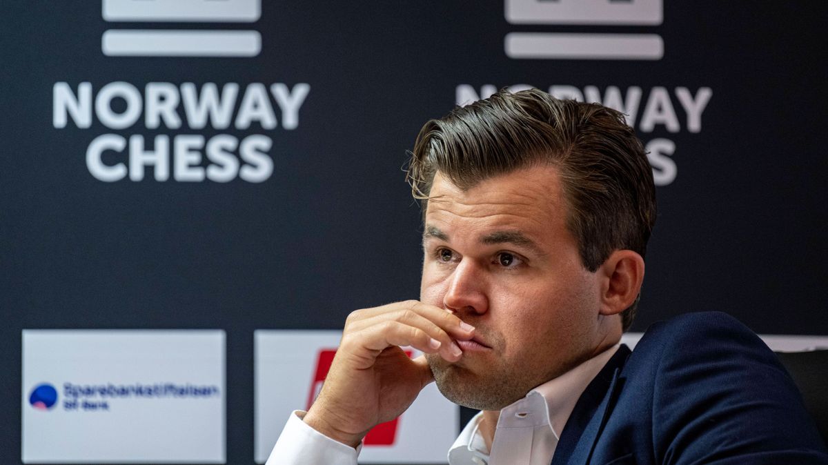 Sport Bilder des Tages Norway chess Stavanger 20240527. Magnus Carlsen under Norway Chess 2023 som holdes i Finansparken i Stavanger. Foto: Carina Johansen NTB Stavanger Norge EDITORIAL USE ONLY. R...