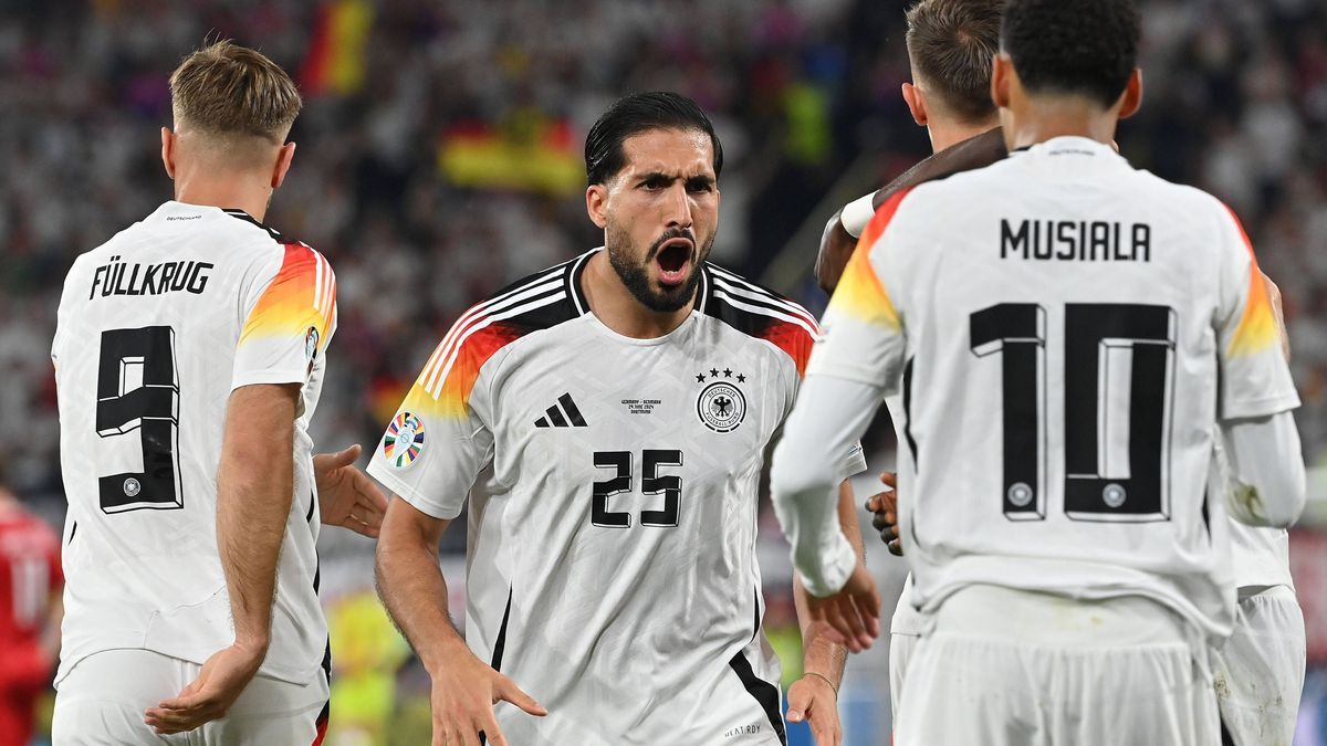 29.06.2024, xjrdrx, Fussball EM 2024 1 8 Finale, Deutschland - Dänemark emspor, v.l. Torjubel nach dem Tor zum celebrating the goal celebrate 2:0 durch Jamal Musiala (Deutsche Fussball Nationalmann...