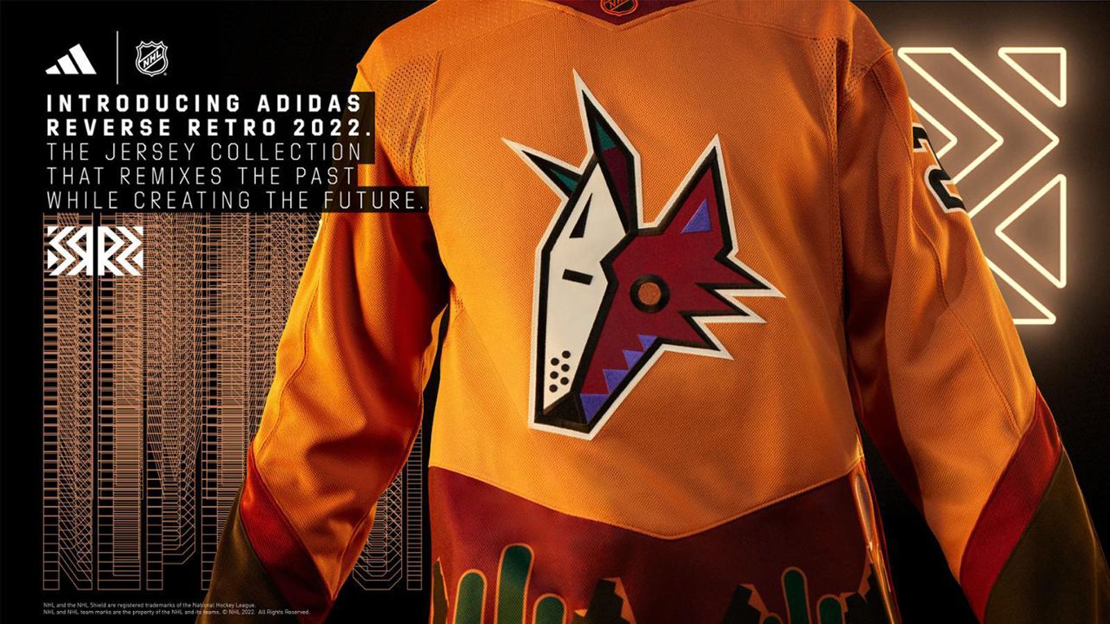 
                <strong>Arizona Coyotes</strong><br>
                Die Coyotes sind das erste Team, das jemals ein Trikot in der erdfarbenen Farbe Siena getragen hat. Inspiriert vom dritten Trikot der Coyotes aus den Jahren 1998-2003 zeigt dieses Trikot eine Wüste und integriert das Mondsichellogo der Coyotes als Teil der Landschaft.
              