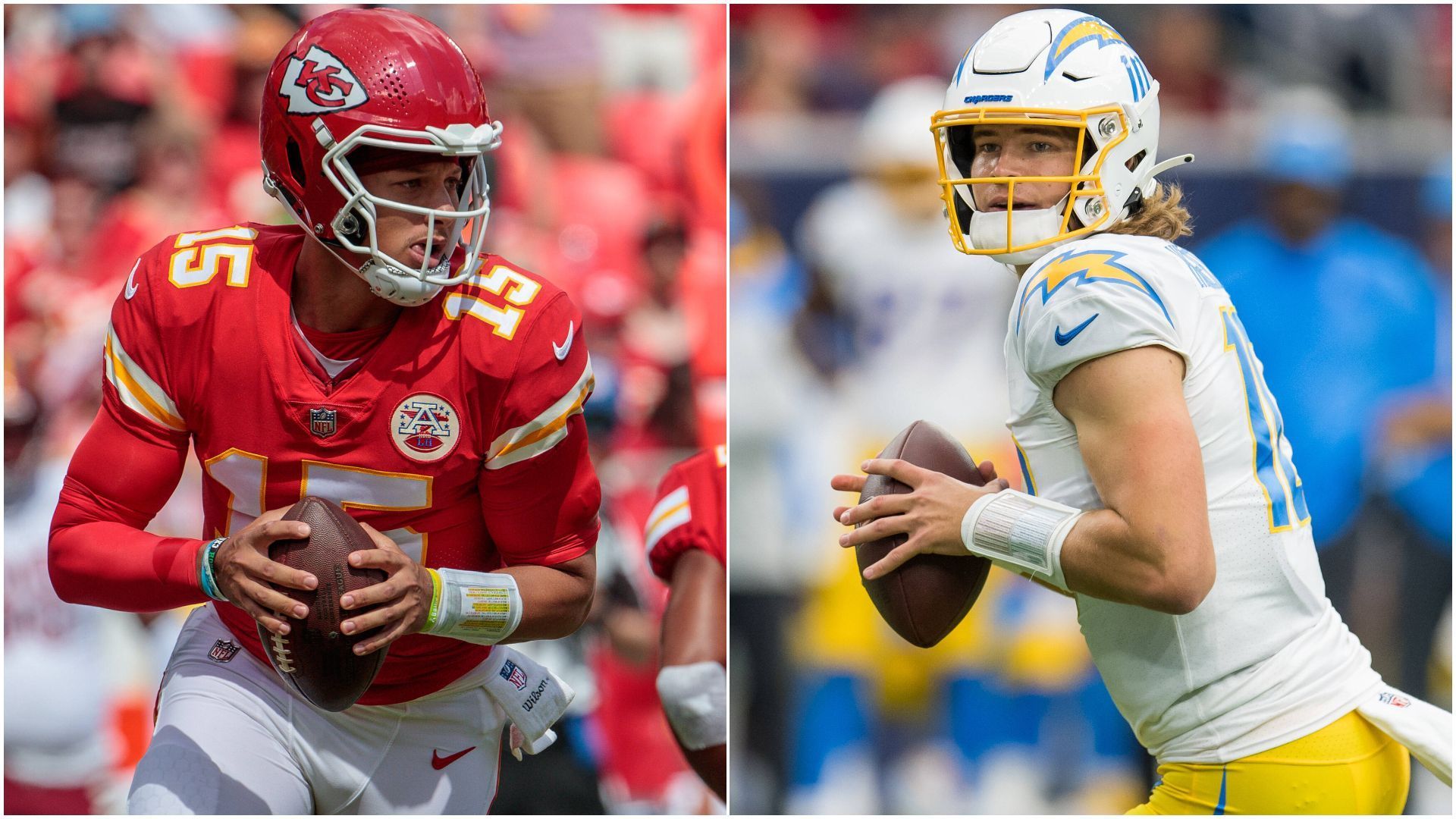 
                <strong>Mahomes vs. Herbert: Zwei Ausnahmespieler unter sich</strong><br>
                In Woche 2 der NFL-Saison 2022 kommt es in der AFC West zum Aufeinandertreffen zweier Elite-Quarterbacks. Die Kansas City Chiefs um Patrick Mahomes empfangen in der Nacht von Donnerstag auf Freitag die Los Angeles Chargers mit Justin Herbert. In der vermutlich besten Division der Liga sind die Duelle untereinander am Ende wahrscheinlich ausschlaggebend für den ersten Platz oder die Teilnahme an den Playoffs - weshalb sich ein Blick auf die beiden Spielmacher umso mehr lohnt. ran hat die Karrieren der Superstars in der Galerie näher beleuchtet.
              