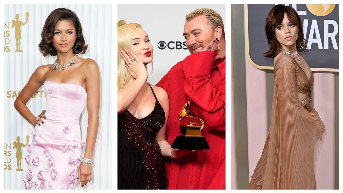 Die Stars und die schönsten Looks auf den Roten Teppich Events des Jahres: Zendaya (SAG-Awards), Kim Petras und Sam Smith (Grammy Awards) und Jenna Ortega (Golden Globes).