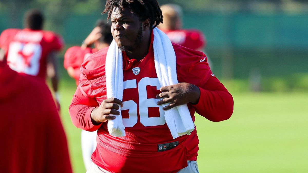 August 20, 2025, Tampa, Florida, USA: Tampa Bay Buccaneers defensive tackle Desmond Watson (56) on the field but not practicing during Bucs training camp at the AdventHealth Training Center on Wedn...