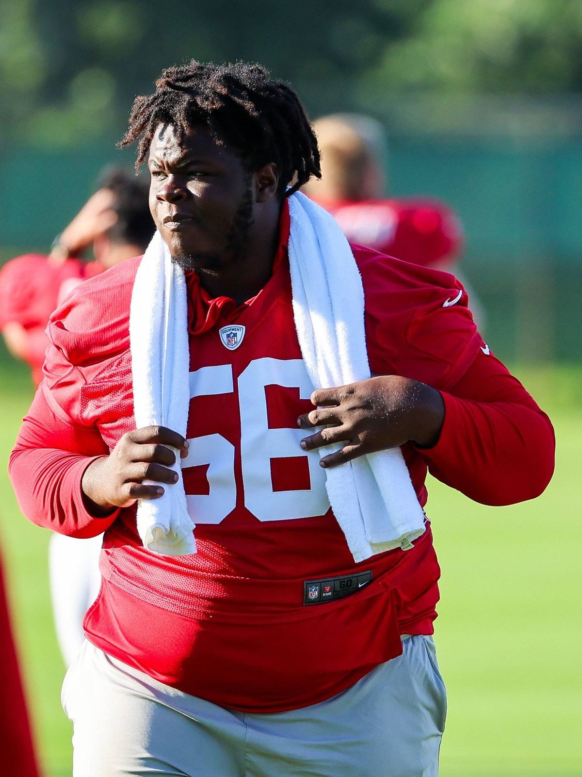 August 20, 2025, Tampa, Florida, USA: Tampa Bay Buccaneers defensive tackle Desmond Watson (56) on the field but not practicing during Bucs training camp at the AdventHealth Training Center on Wedn...