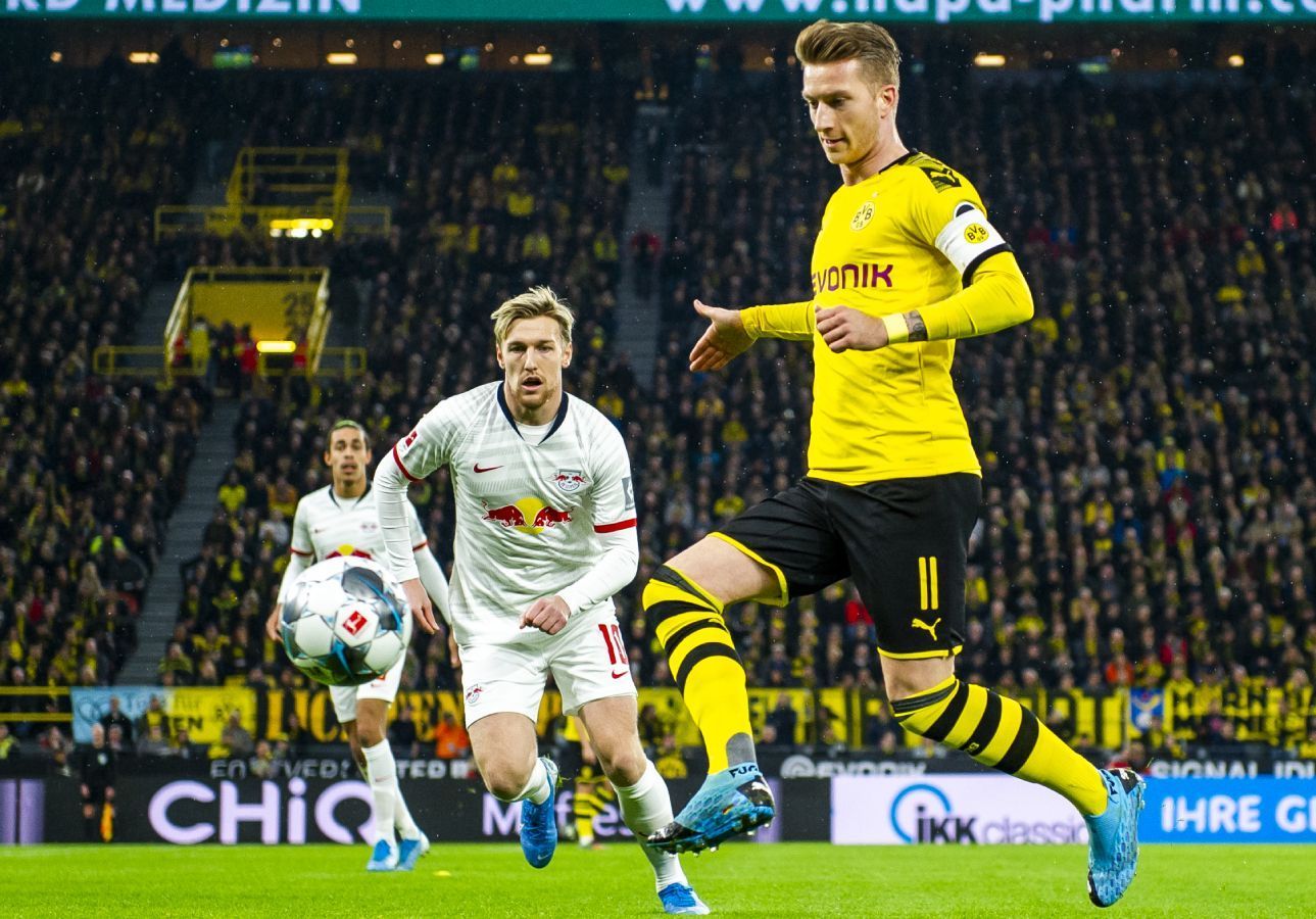 
                <strong>Marco Reus (Borussia Dortmund)</strong><br>
                Im Dortmunder Angriffswirbel taucht der Kapitän zunächst ab. Dann scheitert er mit einem harmlosen Abschluss per Volleyabnahme an Gulacsi. Teilweise scheint ihm die Bindung zum Spiel zu fehlen. Doch vor dem 3:2 macht Reus den entscheidenden Laufweg und bereitet so das Sancho-Tor vor. ran-Note: 3
              