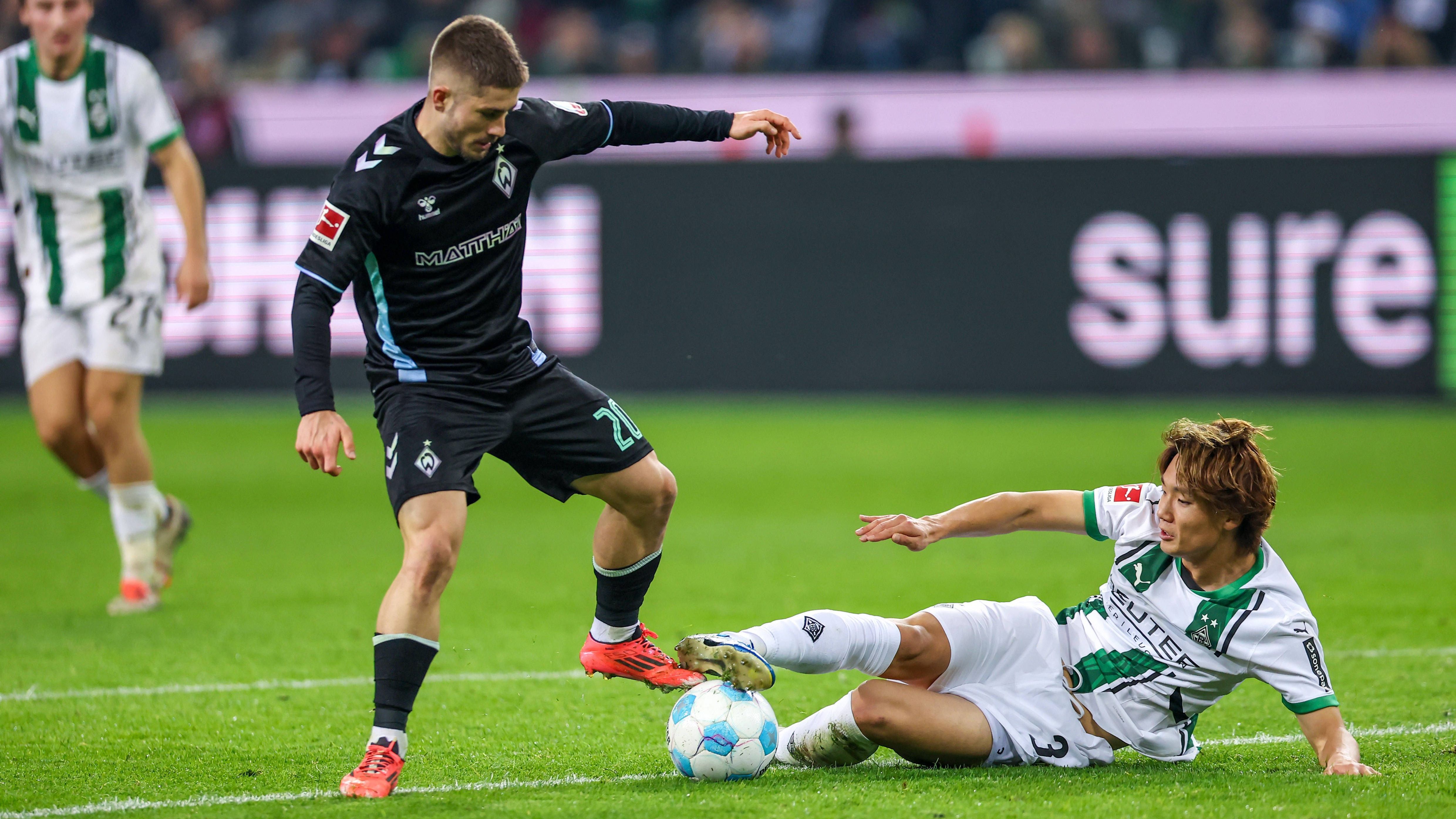 <strong>Platz 7: Borussia Mönchengladbach - SV Werder Bremen</strong><br>Insgesamt <strong>109</strong> Spiele gab es zwischen den Bremern und Borussia Mönchengladbach. Die Bilanz ist auch hier recht ausgeglichen: 38 Siege für Werder, 42 Siege für Gladbach und 29 Remis.