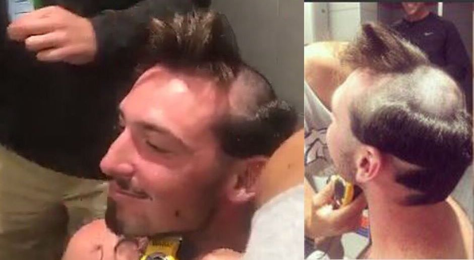 
                <strong>Paxton Lynch</strong><br>
                Rookie Quarterback Paxton Lynch scheint während seines Haarschnitts nicht sonderlich beunruhigt. Vielleicht ändert sich das ja, wenn er das Ergebnis sieht.
              