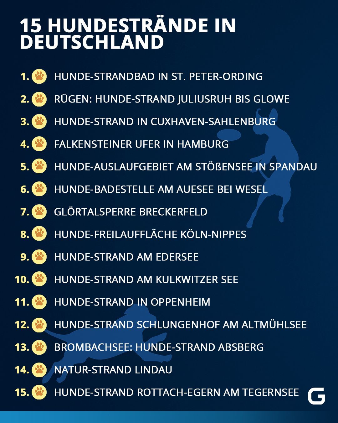 die Karte zeigt 15 schöne Hundestrände in Deutschland