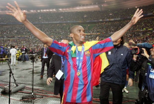 
                <strong>Samuel Eto'o</strong><br>
                Samuel Eto'o gewann zwei Mal mit dem FC Barcelona und ein Mal mit Inter Mailand die Champions League. Eto'o stammt aus der Jugend von Real Madrid, die ihn frühzeitig abgaben. Der Rekordtorschütze der kamerunischen Nationalmannschaft erzielte 30 Tore in der Champions League.
              