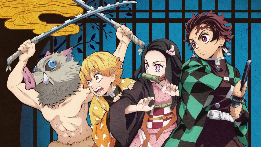 Inosuke, Zenitsu, Nezuko und Tanjiro (v.l.) werden gute Freunde in "Demon Slayer"