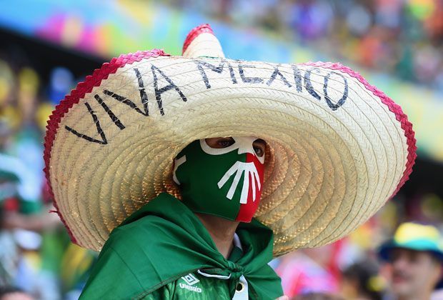 
                <strong>Verrückt, sexy, skurril: Fans in Brasilien</strong><br>
                VIVA MEXICO: Mit Sombrera-Hut und gefährlich aussehender Maske ist dieser Herr mit Herz und Blut dabei.
              