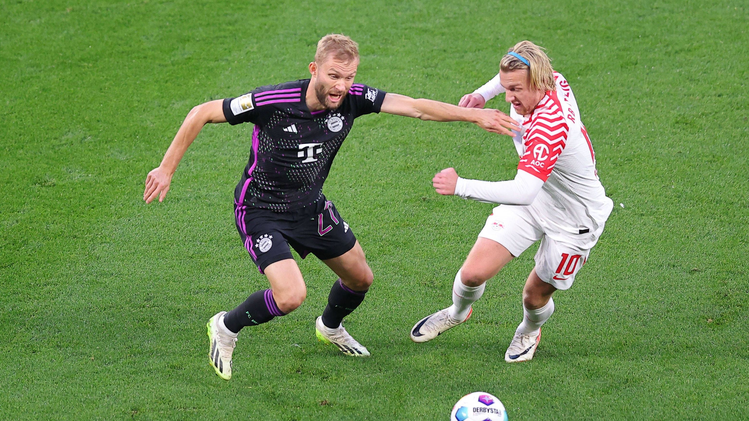 <strong>Konrad Laimer</strong><br>Das Gegentor zum 0:2 geht nicht zuletzt auf seine Kappe, weil er sich unglücklich wegduckt und Openda nicht an der Vorlage hindert. Überhaupt hat der Österreicher auf der rechten Verteidigerposition große Probleme, wird oft zu einfach überspielt. <strong>ran-Note: 5</strong>