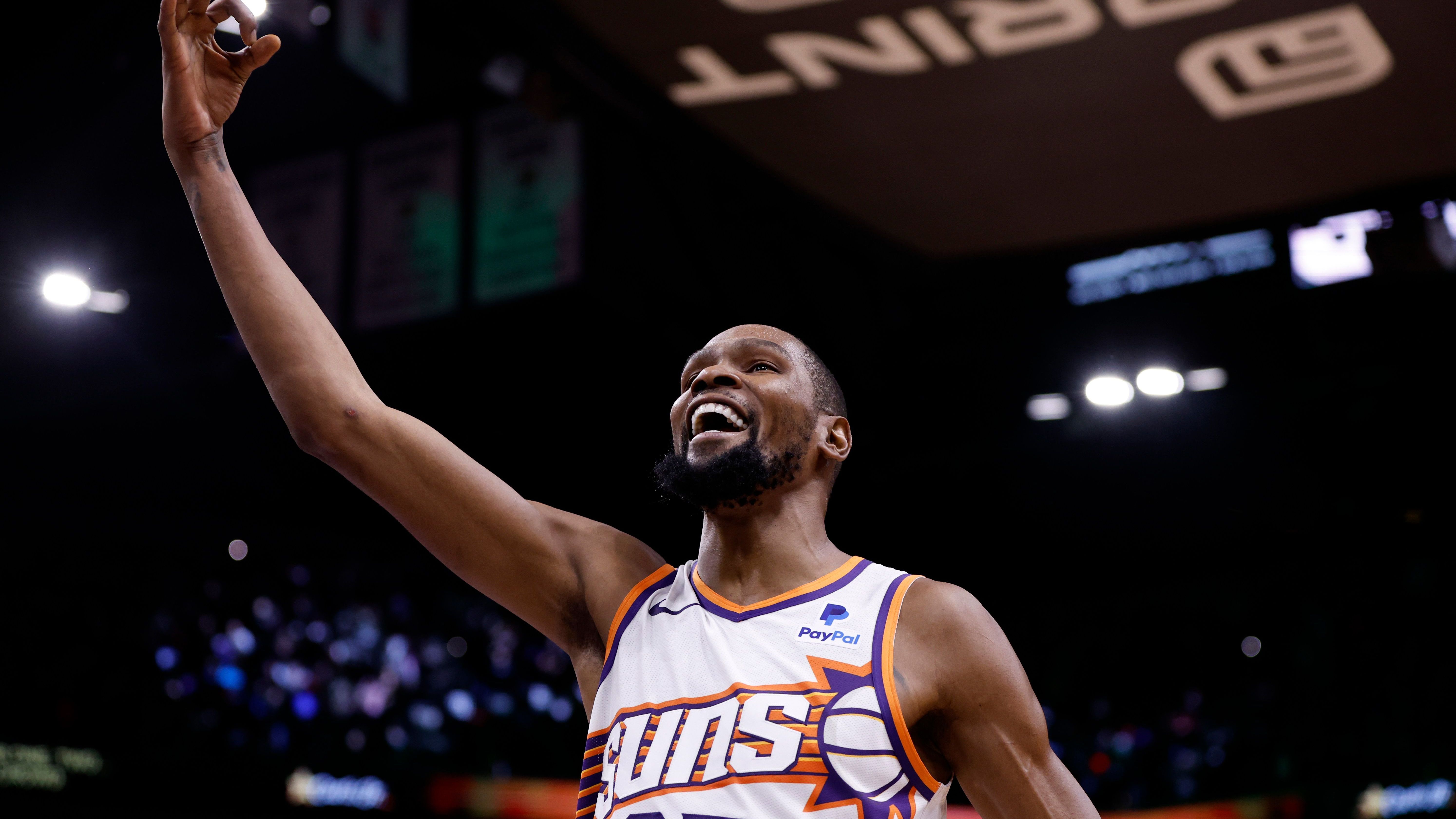 <strong>Platz 7 (geteilt): Kevin Durant</strong><br>All-Star-Teilnahmen: 14<br>in der NBA aktiv: 2007 - heute<br>Teams: Seattle SuperSonics/Oklahoma City Thunder, Golden State Warriors, Brooklyn Nets, Phoenix Suns