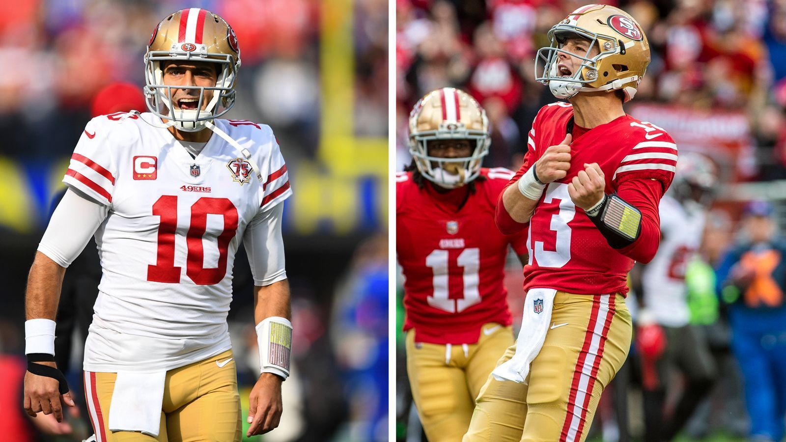 
                <strong>Record nach den ersten fünf Spielen als Starting Quarterback</strong><br>
                &#x2022; Brock Purdy: 5:0, davon zwei Playoff-Siege (2022/2023) <br>&#x2022; Joe Montana: 1:4 (1979/1980)<br>&#x2022; Steve Young: 1:4 (1985/1986 mit den Tampa Bay Buccaneers)<br>&#x2022; Jimmy Garoppolo: 5:0 (2016/2017 und 2017/2018 mit den New England Patriots und den San Francisco 49ers)<br>
              