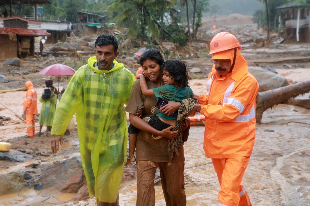 In Kerala kam es zu mehreren Erdrutschen, zahlreiche Menschen verloren ihr Leben.