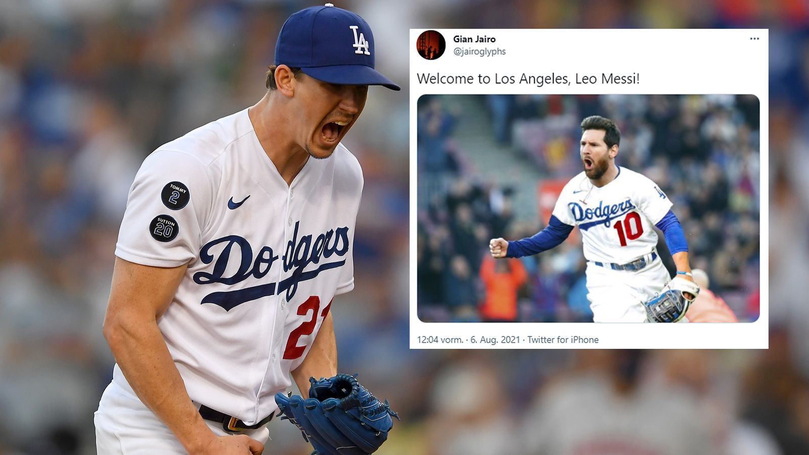 
                <strong>Los Angeles Dodgers</strong><br>
                Baseball statt Fußball? Das wäre eine Option für Messi, sollte er sich tatsächlich für die Los Angeles Dodgers entscheiden. Die Fotomontage im Dodgers-Trikot sieht jedenfalls schon mal recht authentisch aus. 
              