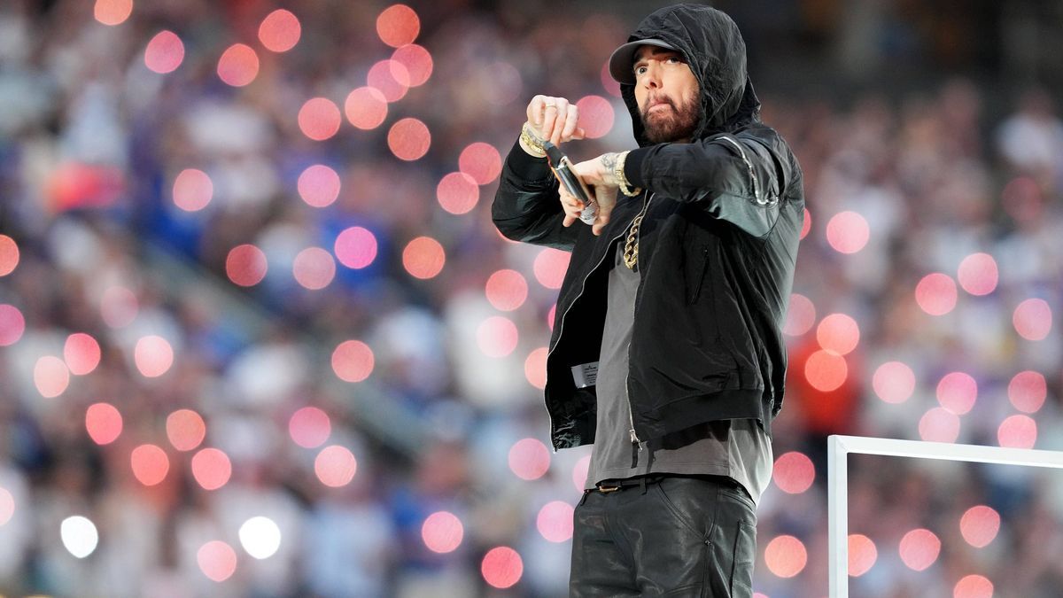 Syndication: The Enquirer Eminem performs during halftime of Super Bowl 56 between the Los Angeles Rams and the Cincinnati Bengals, Sunday, Feb. 13, 2022, at SoFi Stadium in Inglewood, Calif. The C...