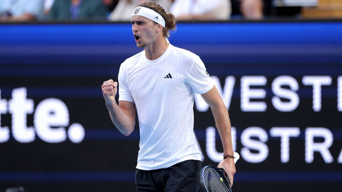 TENNIS UNITED CUP PERTH, Alexander Zverev of Germany celebrates a point against Zhizhen Zhang of China during their group stage match of the 2025 United Cup at RAC Arena in Perth, Monday, December ...
