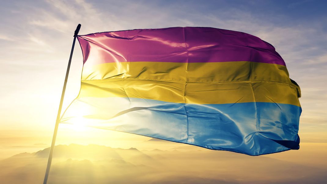 Die Pansexuelle Pride Flag: Magenta, Gelb und Cyan.