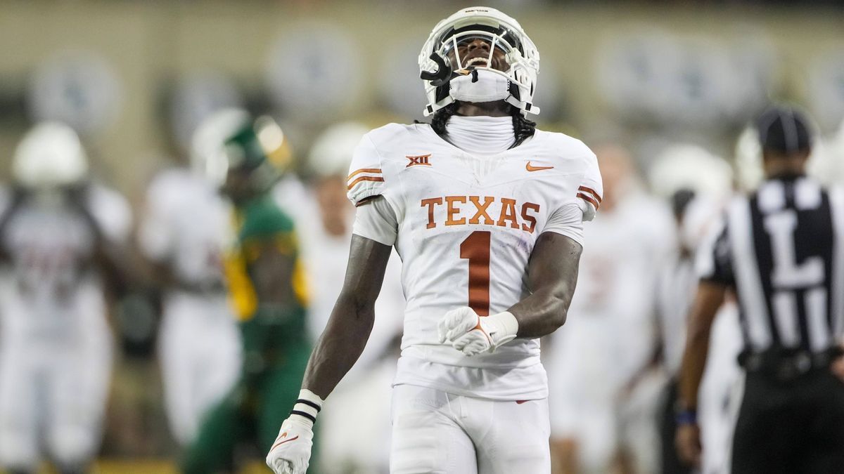Syndication: Austin American-Statesman Texas wide receiver Xavier Worthy (1) celebrates big yardage on a kick return against Baylor in the second quarter of an NCAA, College League, USA college foo...