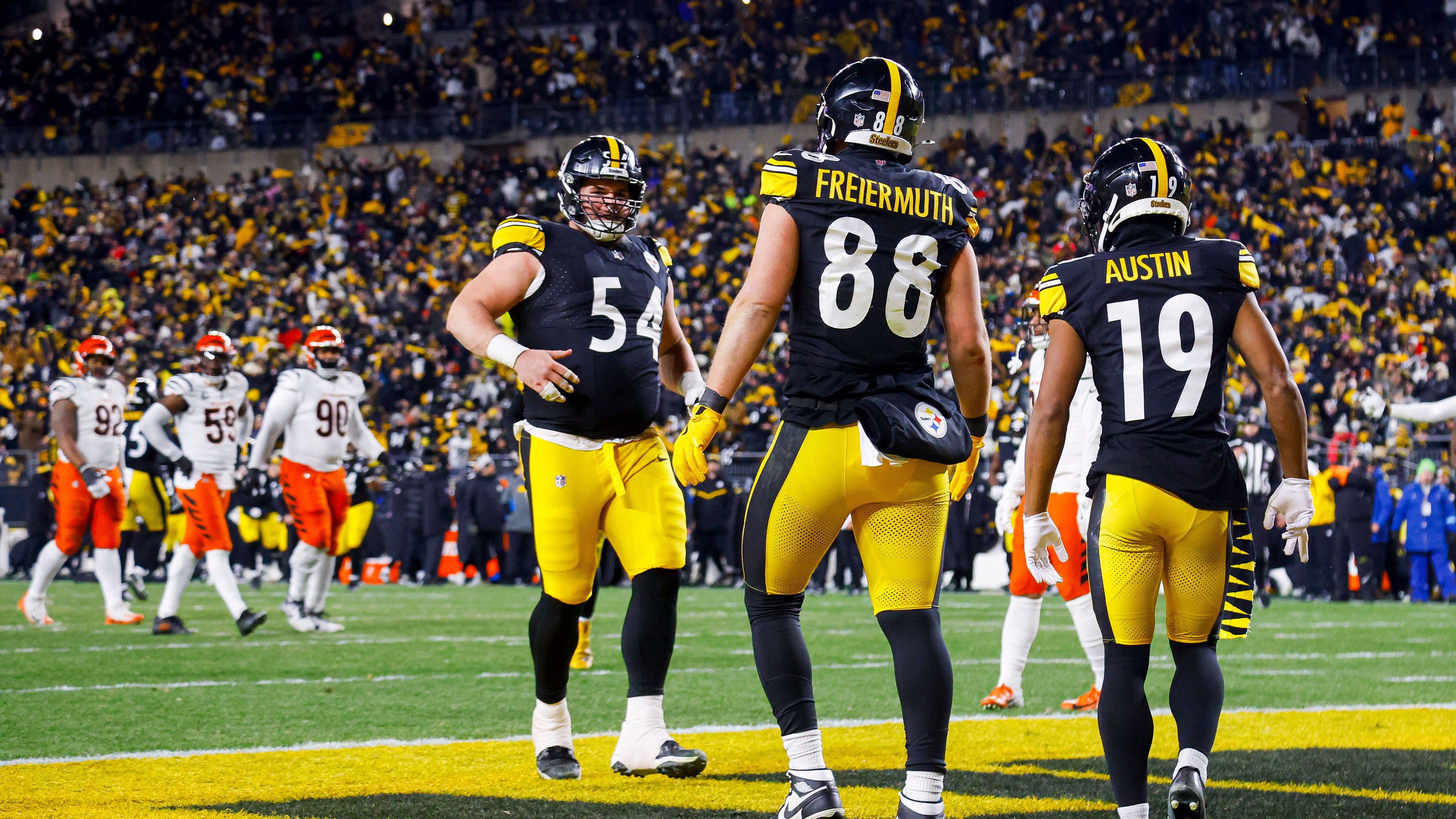 <strong>AFC North - Pittsburgh Steelers</strong><br><strong>Wide Receiver</strong>: Robert Woods, D.K. Metcalf, Calvin Austin III<br><strong>Offensive Line</strong>: Broderick Jones, Isaac Seumalo, Zach Frazier, Mason McCormick, Troy Fautanu<br><strong>Tight End</strong>: Pat Freiermuth<br><strong>Quarterback</strong>: Mason Rudolph<br><strong>Running Back</strong>: Kaleb Johnson<br><strong>Fullback</strong>: Connor Heyward