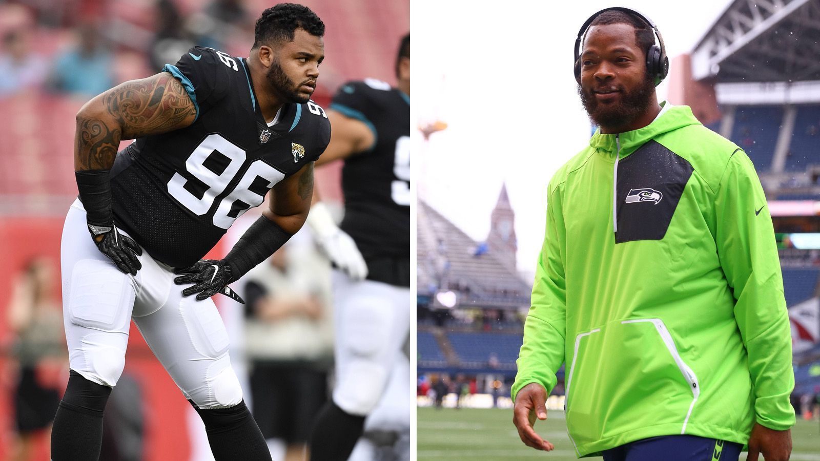 
                <strong>Michael Bennett und Michael Bennett </strong><br>
                Links: Michael Bennett - Defensive Tackle der Atlanta Falcons  - Rechts: Michael Bennett - Bis 2019 Defensive Tackle der Dallas Cowboys - Außerdem einst in der NFL aktiv gewesen: Bis 2010 Running Back der Oakland Raiders
              