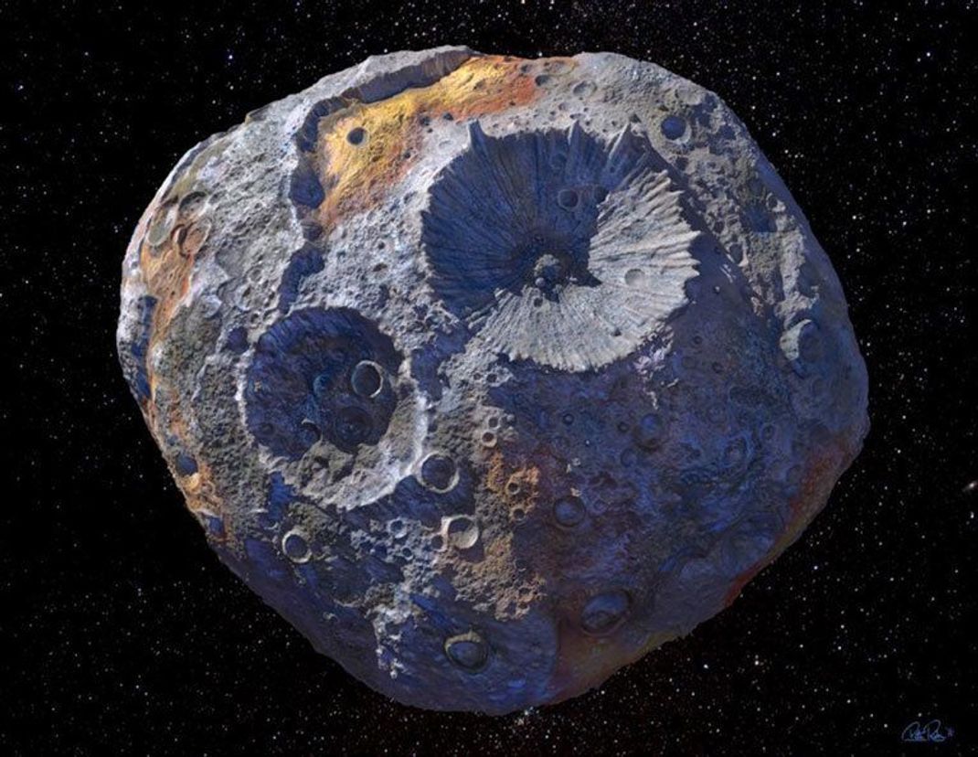Eisen-Nickel-Asteroiden wie der Asteroid "16 Psyche" dürften auch große Mengen Platin enthalten.