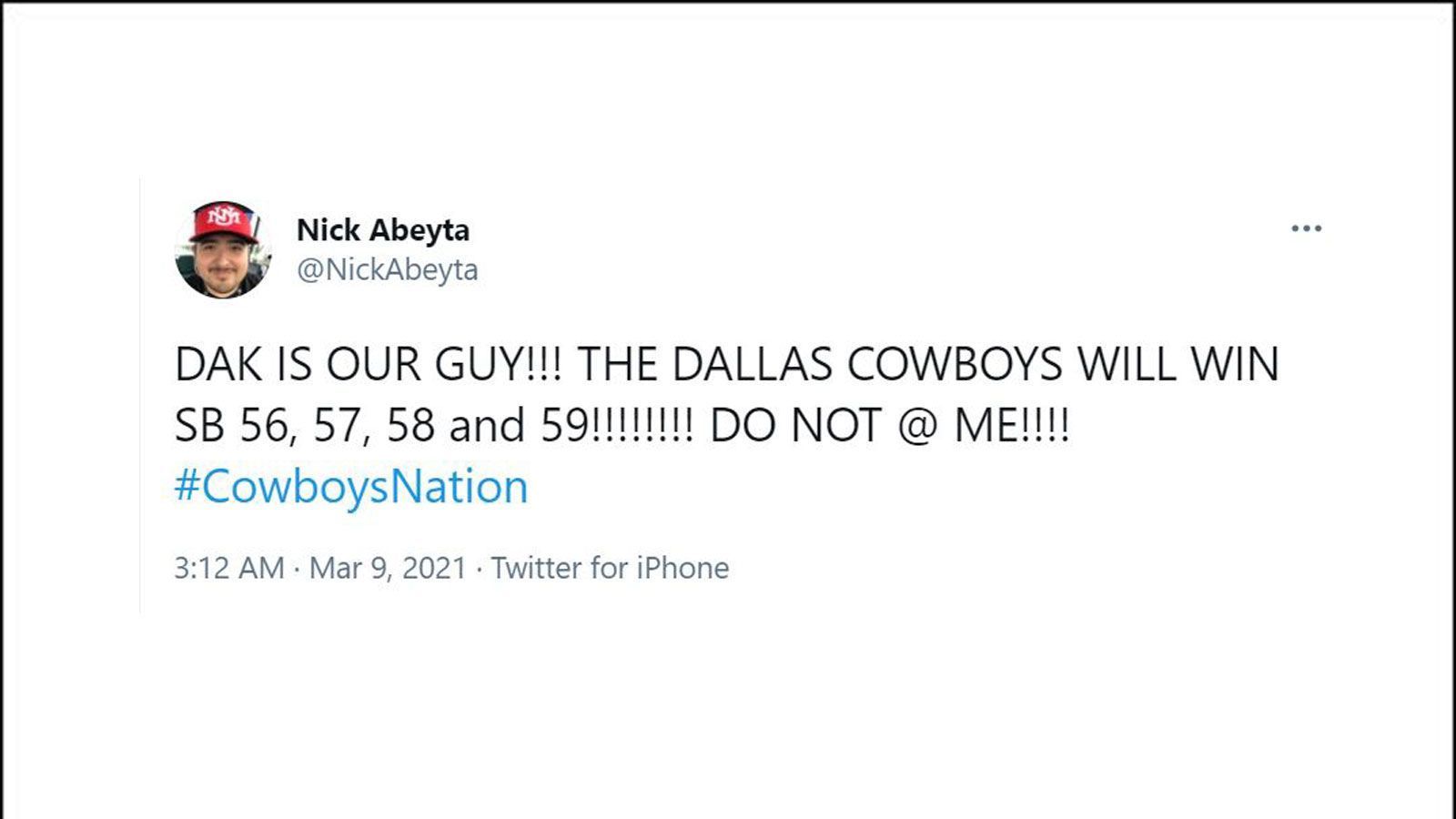 
                <strong>Die Netzreaktionen zum Prescott-Deal</strong><br>
                Dieser User sieht in den Cowboys den Super-Bowl-Sieger der kommenden vier Jahre. Mehr Optimismus geht nicht.
              