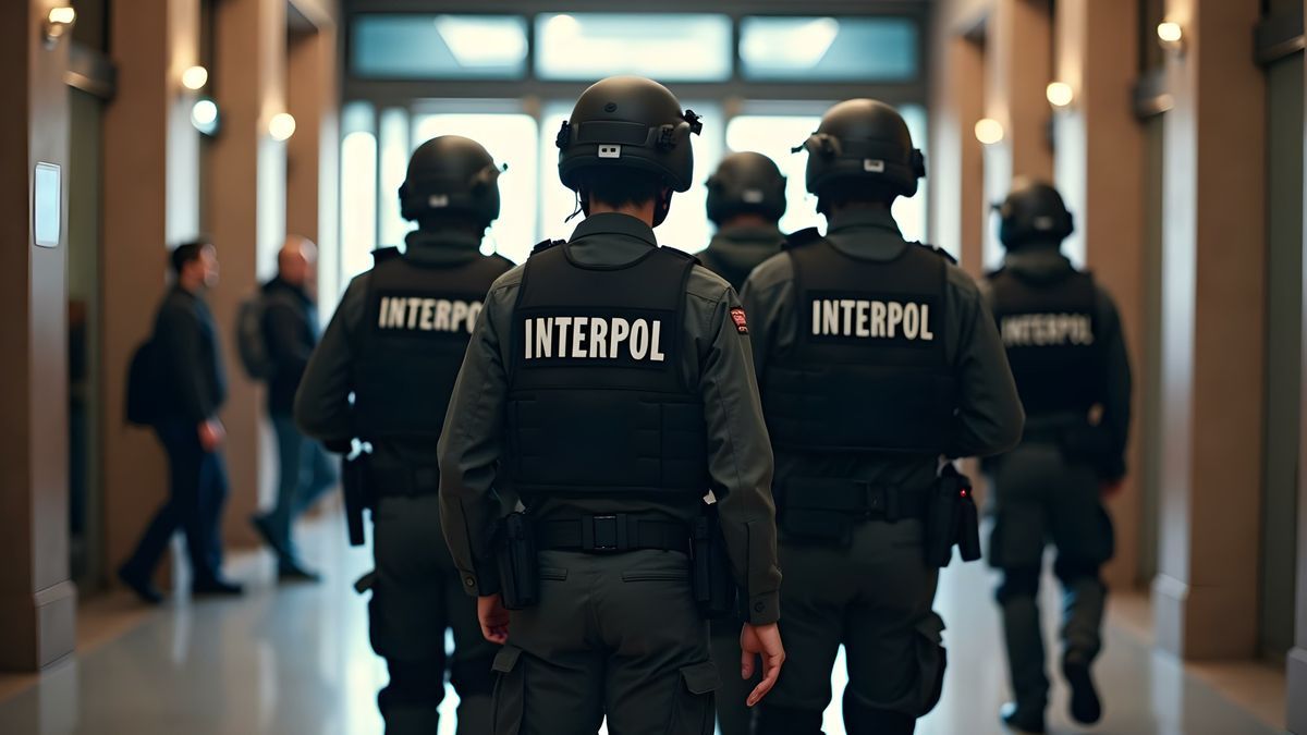 Interpol officers inside a public building