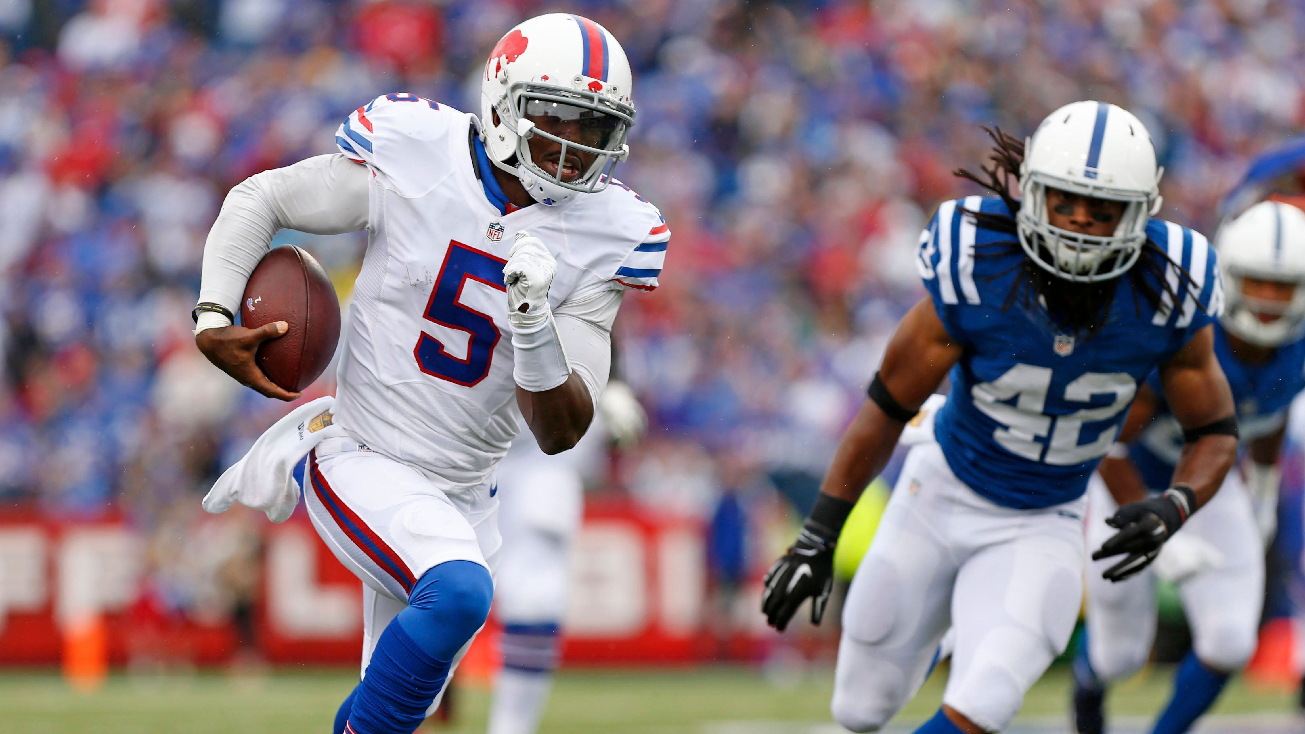 <strong>Platz 3: Tyrod Taylor (damals Buffalo Bills)</strong><br>Erster NFL-Start: Week 1, 2015 vs. Indianapolis Colts<br>Statistiken: 14/19, 195 Yards, 1 TD, 0 INT<br>QBR: 123,8