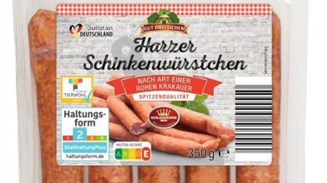 Eine Packung der betroffenen Harzer Schinkenwürstchen.